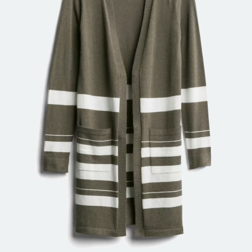Chic Olive and White Striped Cardigan